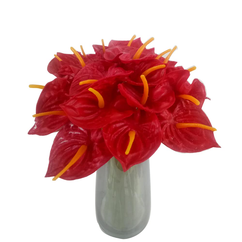 20Pcs Artificial Anthurium Flowers Real Touch Fake Flower For Home Decor Floral Arrangements Bouquets (Red)