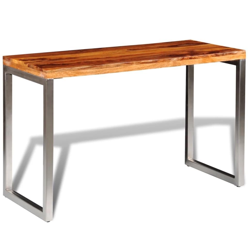 vidaXL Rustic Office Desk Dining Table Solid Sheesham Wood Steel Leg Handmade Furniture
