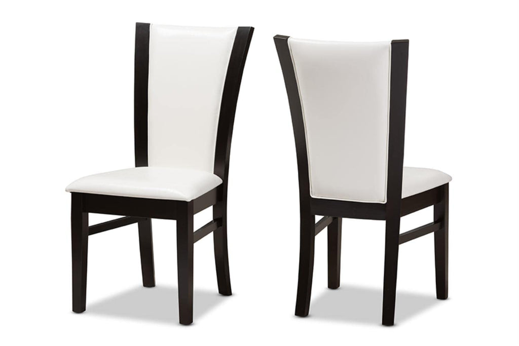 Baxton Studio Adley Modern and Contemporary 5-Piece Dark Brown Finished White Faux Leather Dining Set White//Medium Wood/Contemporary/Table/Faux Leather/Solid Rubber Wood/Foam