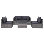 vidaXL Patio Lounge Set-8 Piece Sectional Sofa-PE Rattan-Outdoor Furniture-Gray-with Cushions & Pillows-Modular Design