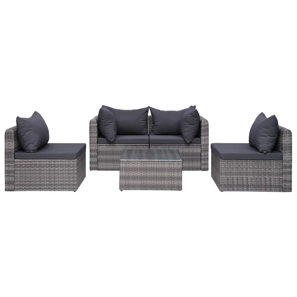 vidaXL Patio Lounge Set-8 Piece Sectional Sofa-PE Rattan-Outdoor Furniture-Gray-with Cushions & Pillows-Modular Design