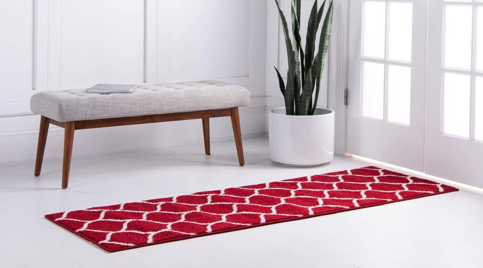Unique Loom Trellis Frieze Collection Area Rug - Rounded (2' X 6' 1'' Runner, Red/ Ivory)