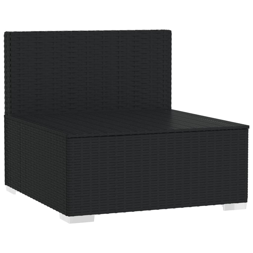 vidaXL Patio Middle Sofa - Black Poly Rattan with Aqua Cushions | Lightweight Outdoor Garden Seating with Durable Powder-Coated Steel Frame & Plastic Chrome Feet