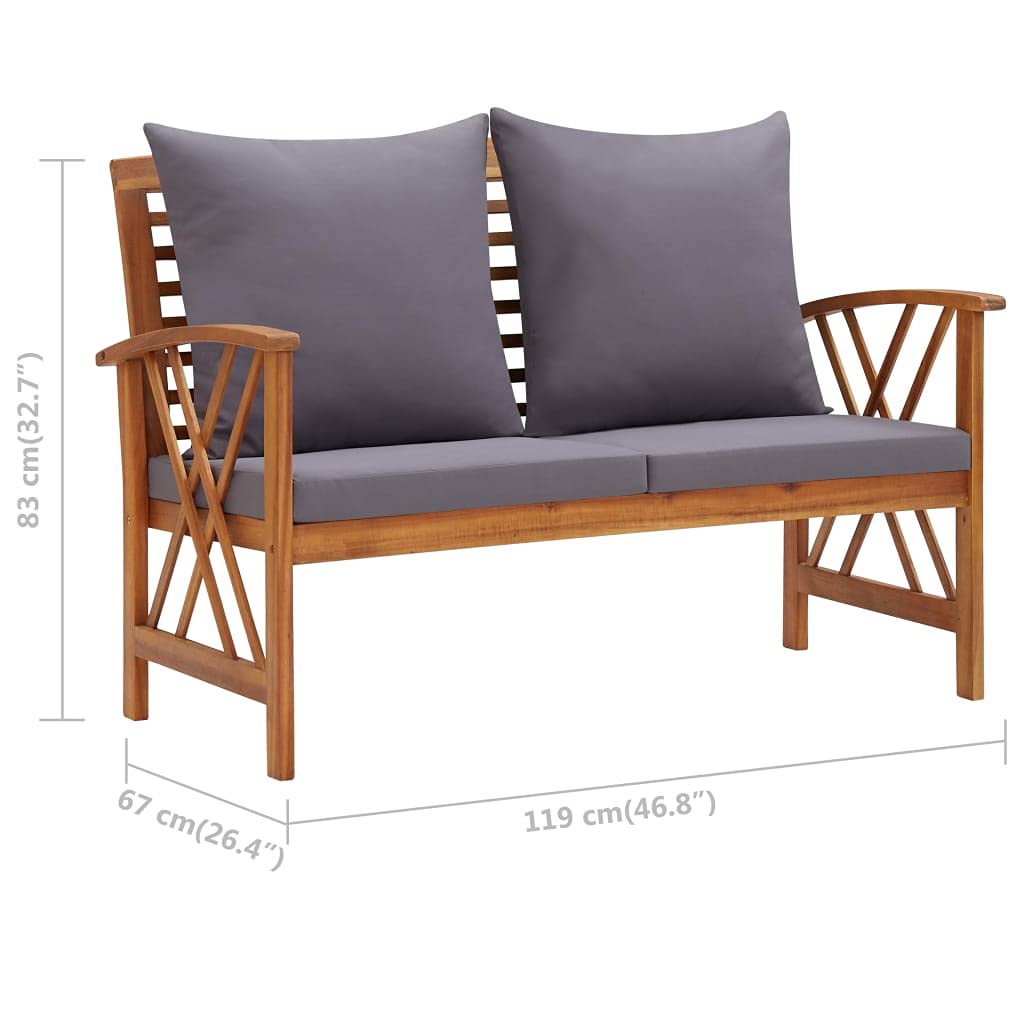 vidaXL Outdoor Patio Bench, Wooden Garden Bench with Cushions, Park Outdoor Bench for Patio Porch Poolside Balcony, Retro Style, Solid Wood Acacia