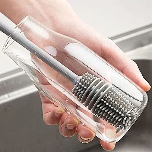 Riomax Plastic Long Handle Bottle Cleaner Brush For Washing Water Bottle, Bottle Cleaning Brush, Bottle Washing Brush (Grey, Pac