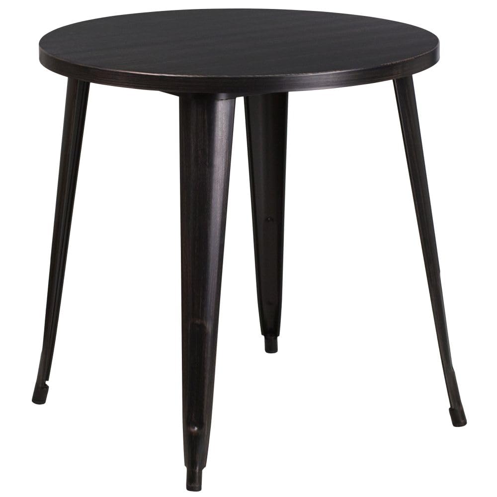 Flash Furniture Jeffrey Commercial Grade 30&quot; Round Black-Antique Gold Metal Indoor-Outdoor Table