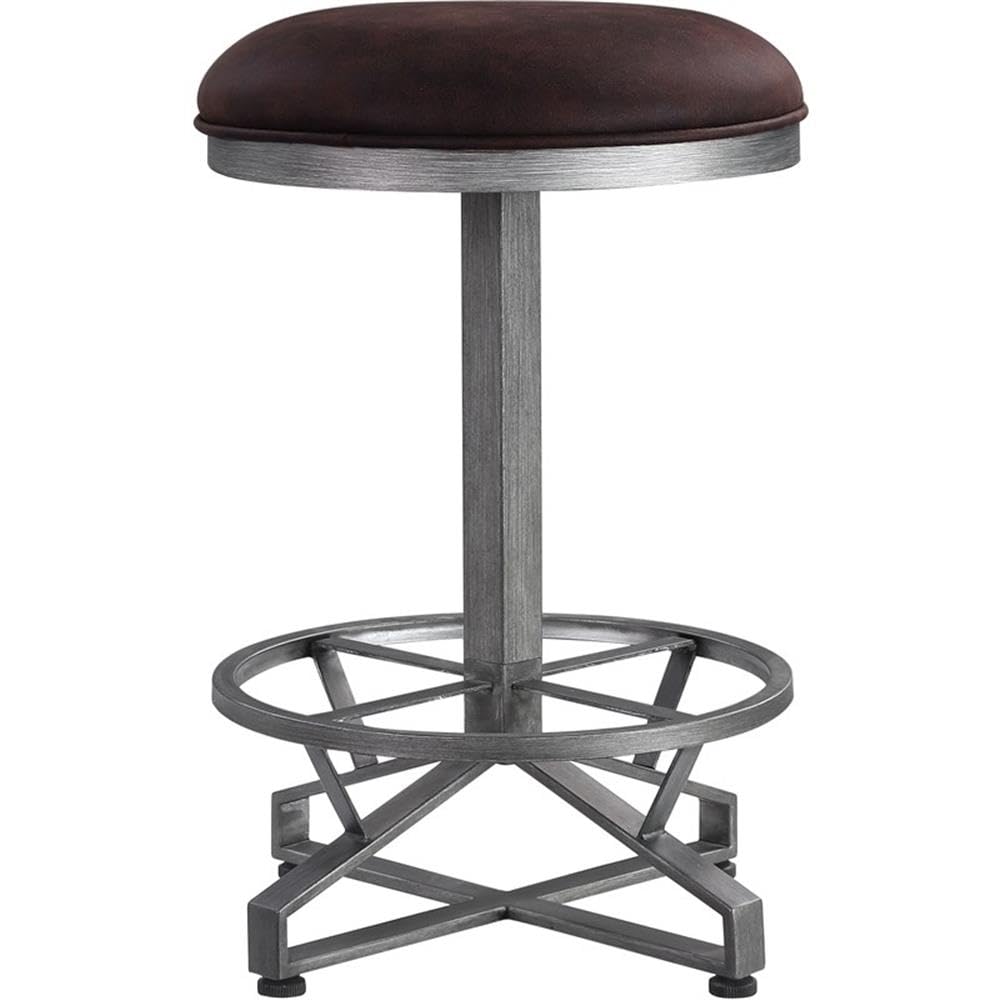 Acme Evangeline Fabric Round Counter Height Stool in Rustic Brown and Black