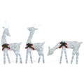 vidaXL Lighted Christmas Reindeer Family Decor with 90 LEDs, White Mesh Design & Red Bow Decorative Accent for Outdoor Display
