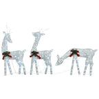 vidaXL Lighted Christmas Reindeer Family Decor with 90 LEDs, White Mesh Design & Red Bow Decorative Accent for Outdoor Display
