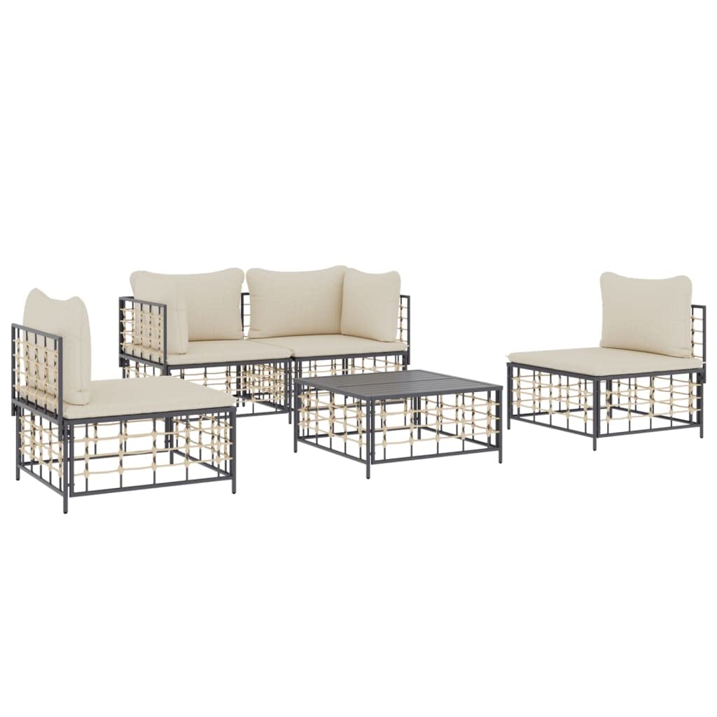 vidaXL Patio Furniture Set 5 Piece, Sectional Sofa with Cushions, Patio Lounge Set with Coffee Table for Garden Lawn Backyard, A