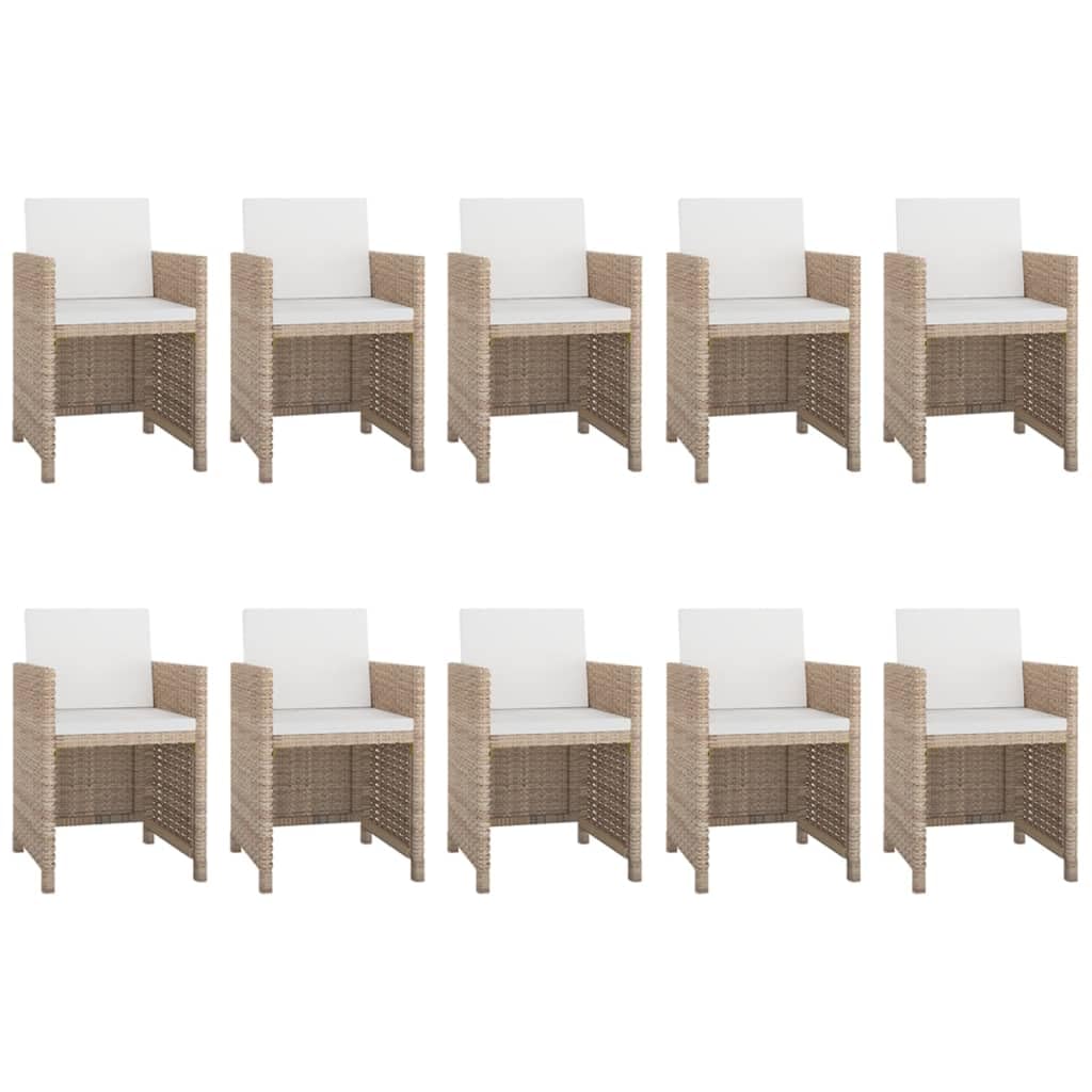 vidaXL 11-Piece Patio Dining Set – Weather-Resistant Poly Rattan Garden Furniture with Cushions, Beige/Cream White – Ideal for Outdoor Dining and Relaxation