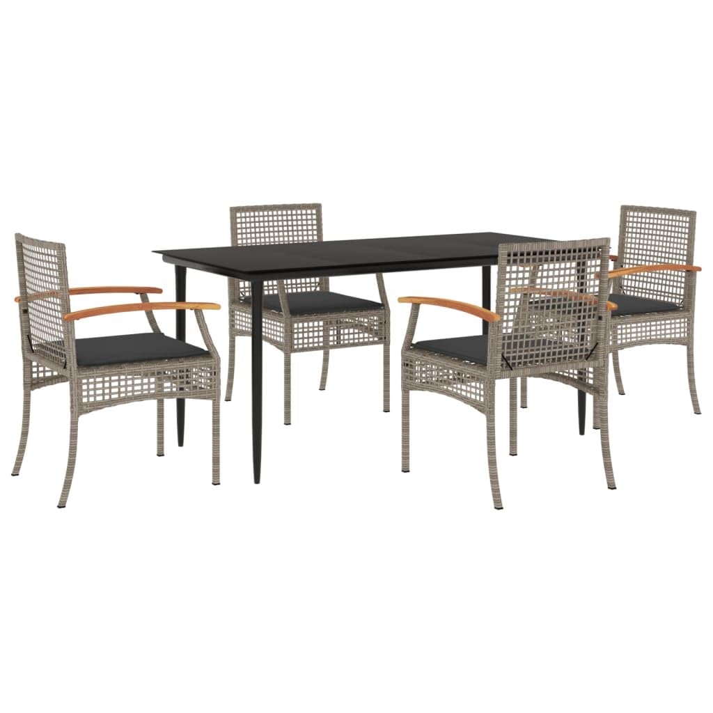 vidaXL Garden Dining Set with Pads 5 Pieces Grey Artificial Rattan