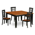 East West Furniture PFNI5-BCH-W 5 Piece Dining Set Includes a Square Dining Room Table with Butterfly Leaf and 4 Wood Seat Chairs, 54x54 Inch, Black & Cherry
