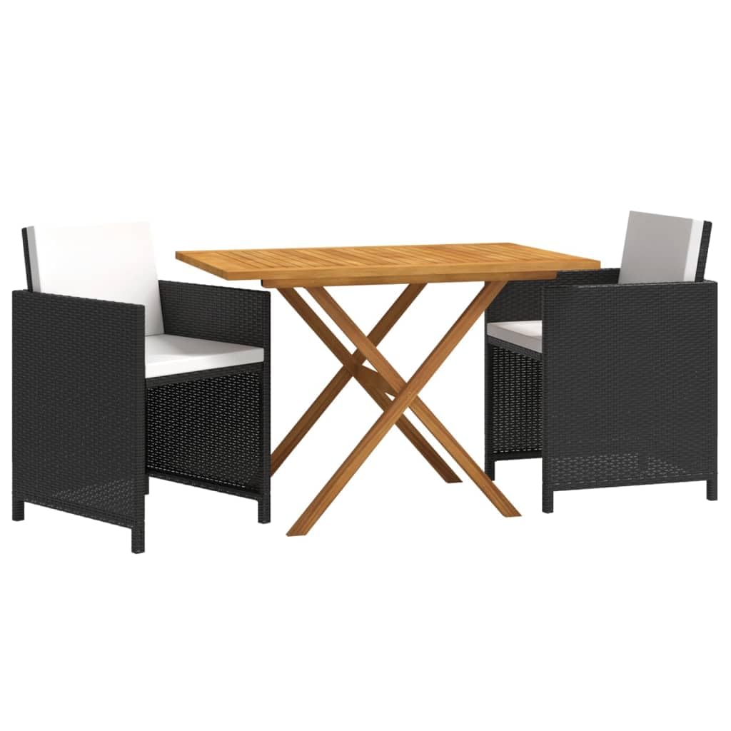 vidaXL Patio Dining Set 3 Piece with Cushions Garden Outdoor Lawn Yard Terrace Balcony Backyard Dinner Dinette Table and Chair Furniture Black