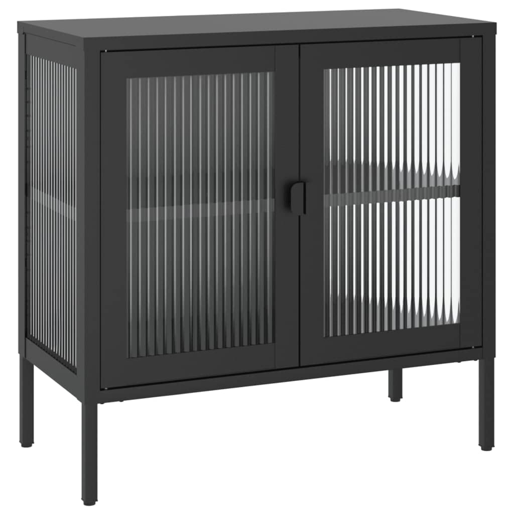 vidaXL Black Sideboard 27.6&quot;x13.8&quot;x27.6&quot;: Modern Style Steel and Fluted Glass Construction, Adjustable Shelf with Levelers, Versatile Storage Solution