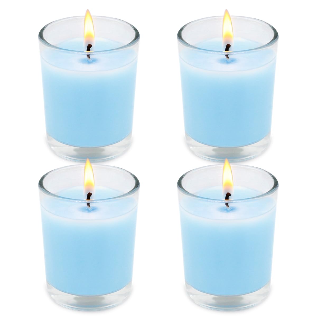 Set of 4 Babyblue Votive Candles Clear Glass Filled Unscented Soy Wax Candle for Home Spa Weddings Holiday Baby-Shower Party and