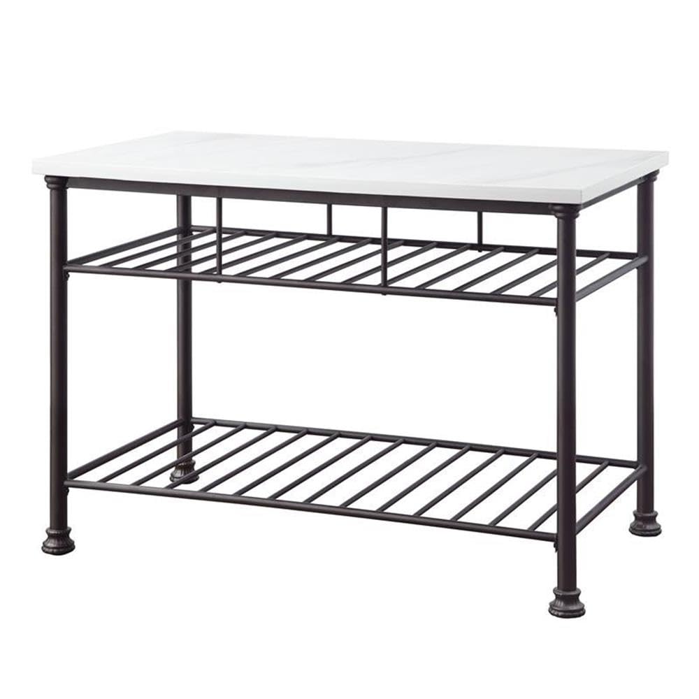 Acme Freyja Kitchen Island with Metal Shelves in White and Gray