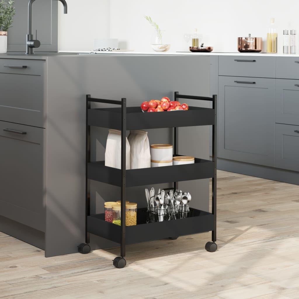 vidaXL Kitchen Trolley in Black - Mobile Storage Cart/Organizer - Engineered Wood with Steel Frame - 19.7&quot;x11.8&quot;x27.6&quot;