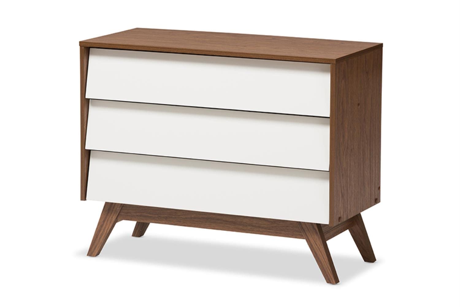 Baxton Studio Hildon Mid-Century Modern White and Walnut Wood 3-Drawer Storage Chest