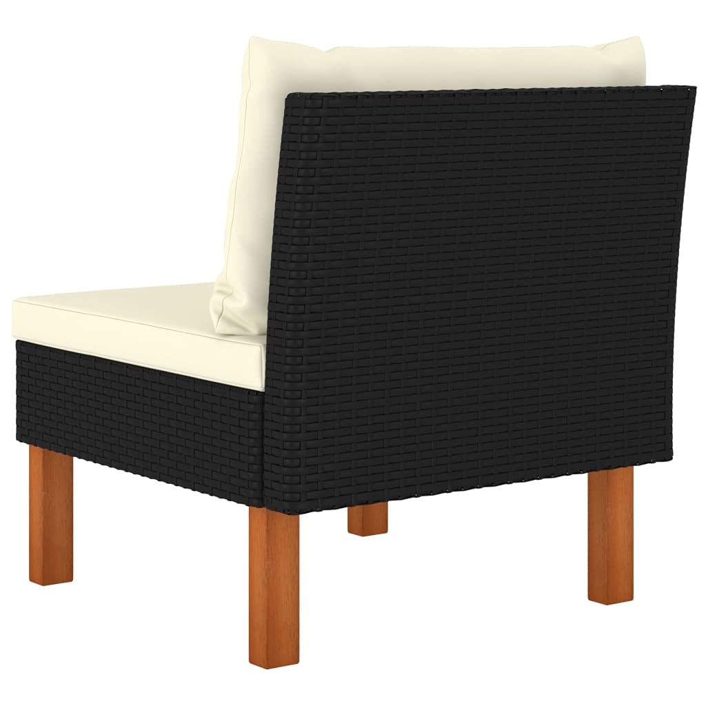 vidaXL Middle Sofa with PE Rattan and Solid Eucalyptus Wood - Outdoor Seating Furniture with Cushions - Low-Maintenance and Configurable
