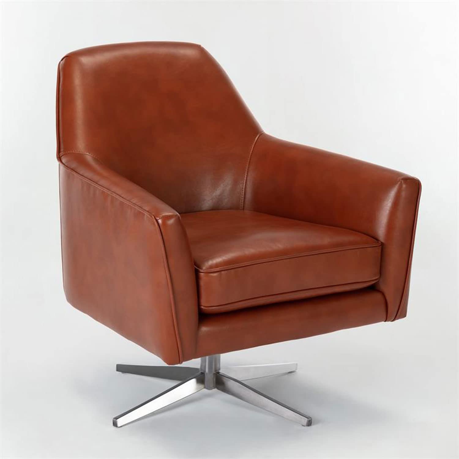 Comfort Pointe Phoenix Caramel Brown Faux Leather Mid-Century Style Swivel Arm Chair