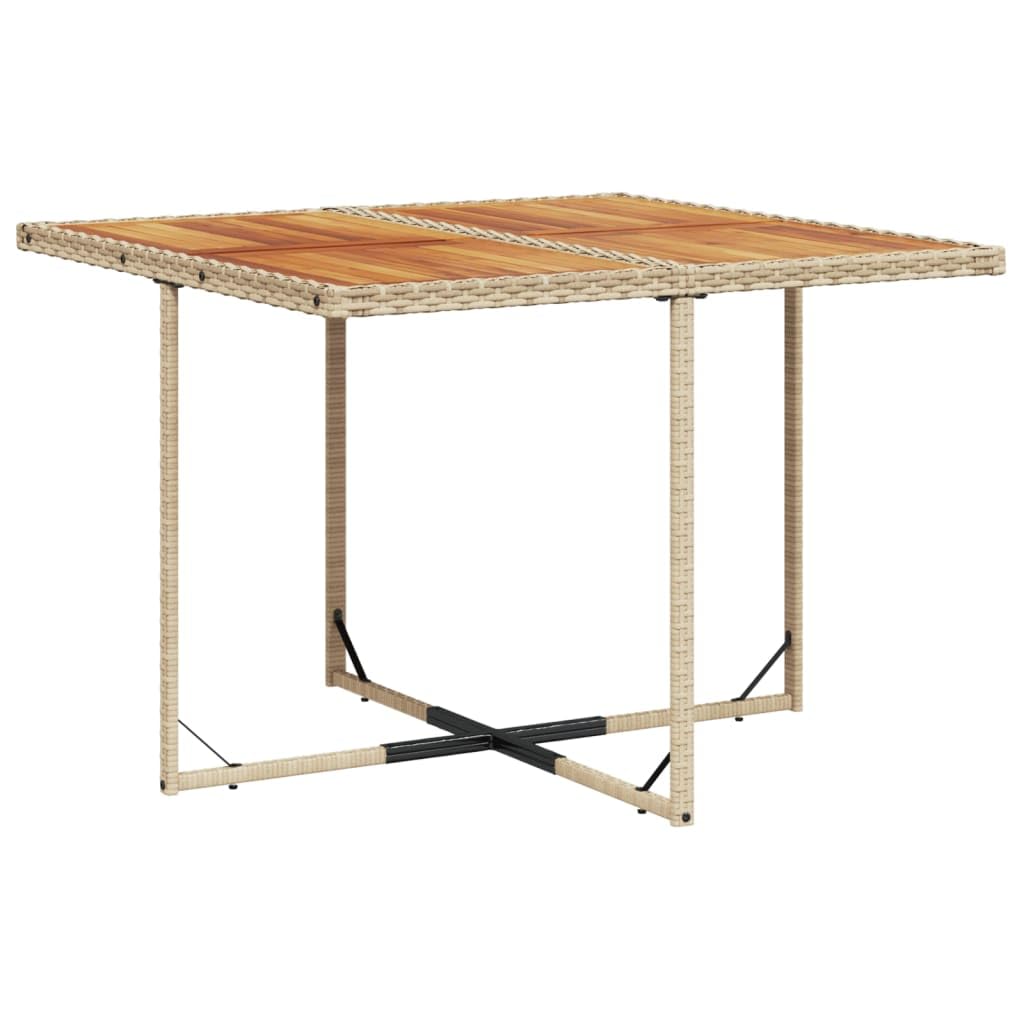 vidaXL Patio Dining Set with Cushions - 9 Piece Beige Poly Rattan Outdoor Garden Furniture, Acacia Wood Table Top 43.3x41.7x28.7 - Foldable Storage & Removable Cushion Covers