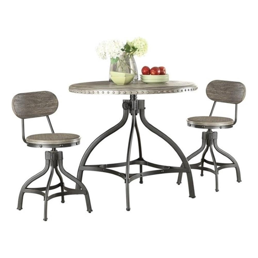 Acme Fatima 3 Piece Wooden Adjustable Dining Set in Gray Oak