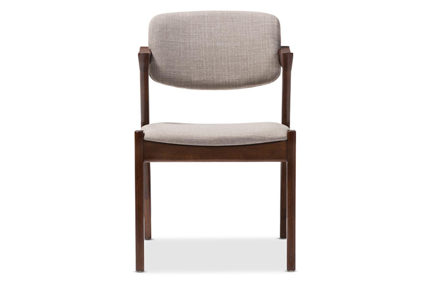 Baxton Studio Elegant Mid-Century Dark Walnut Wood Grey Fabric Upholstered Dining Armchair