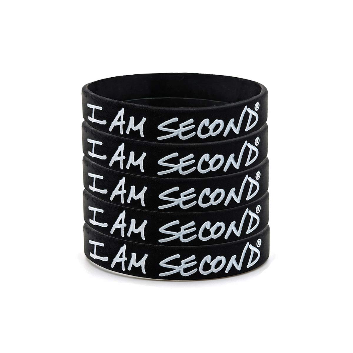 I Am Second 5-Pack Classic Black Silicone Wristbands for Adults