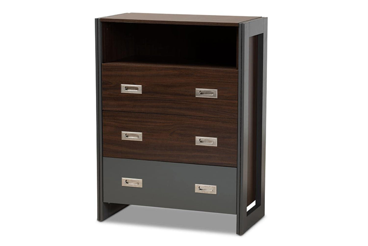 Baxton Studio Elliot Modern and Contemporary Two-Tone Walnut and Grey Finished Wood 3-Drawer Chest