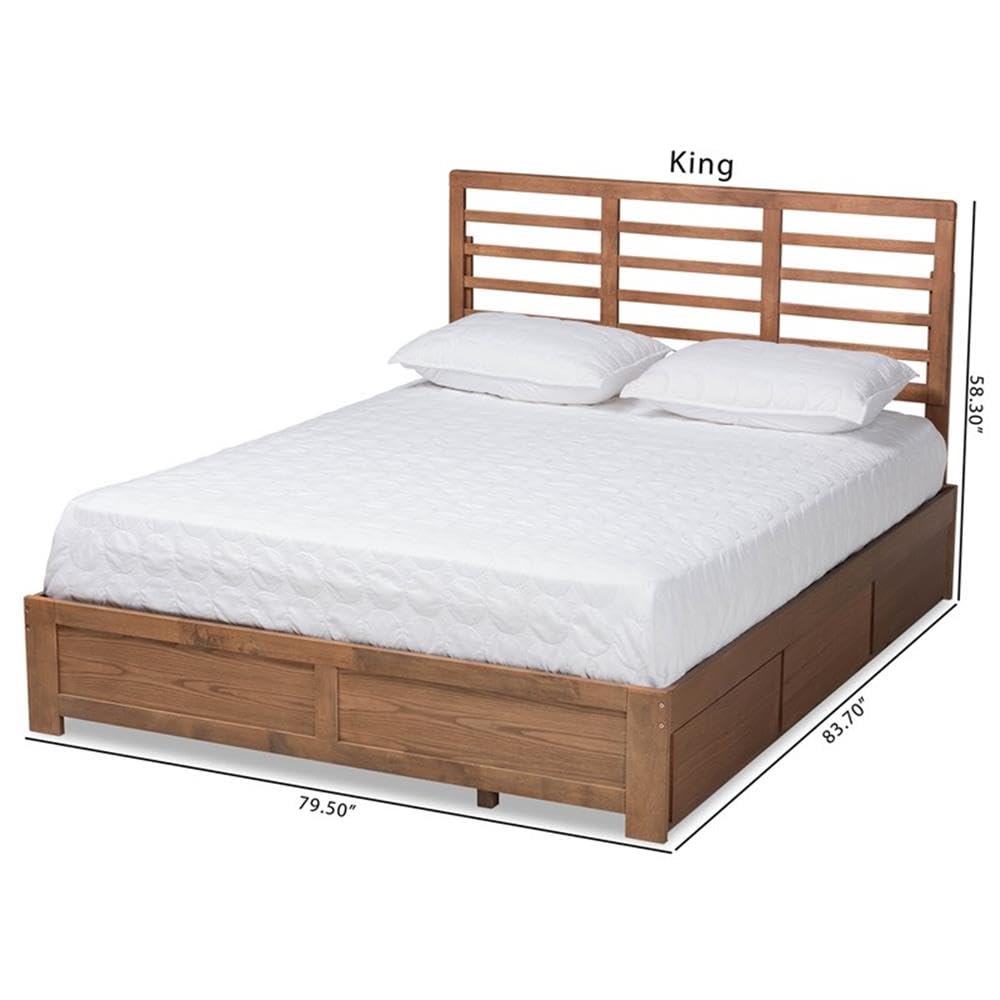 Baxton Studio Piera Modern and Contemporary Transitional Ash Walnut Brown Finished Wood Queen Size 3-Drawer Platform Storage Bed