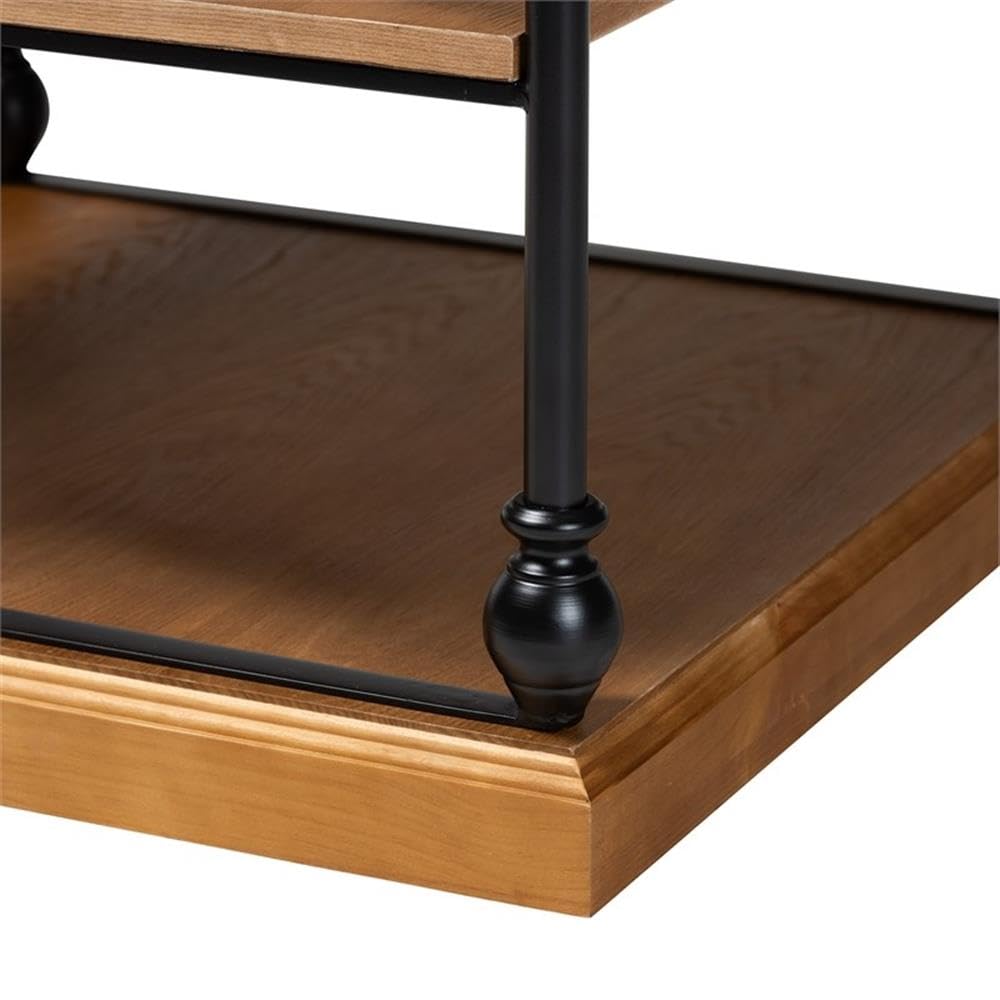 Baxton Studio Sebastian Oak Brown Wood and Black Metal 3-Tier End Table