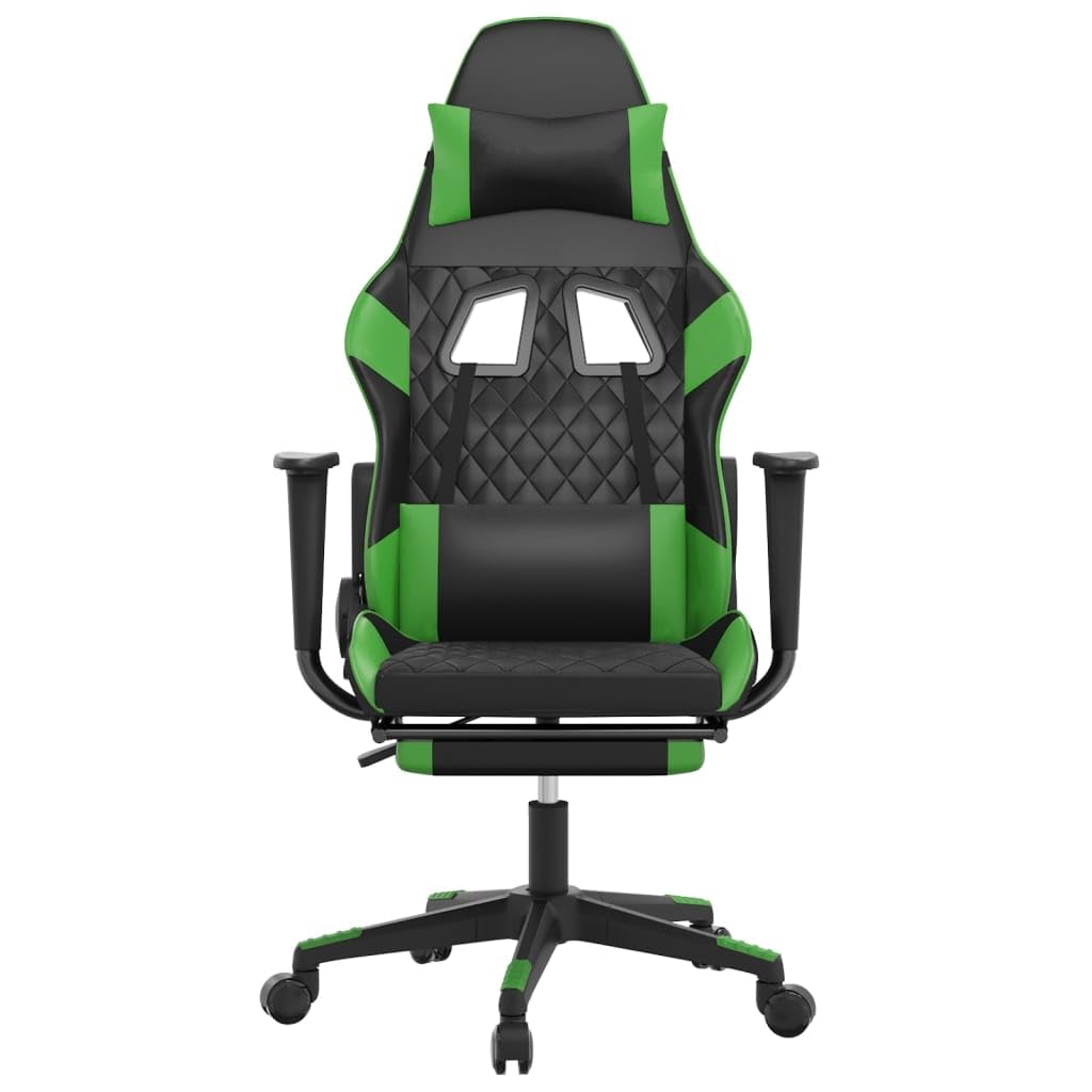 vidaXL Luxurious Gaming Chair - Adjustable Backrest and Height, Sturdy Frame, Faux Leather Upholstery, 360-degree Swivel, Black & Green