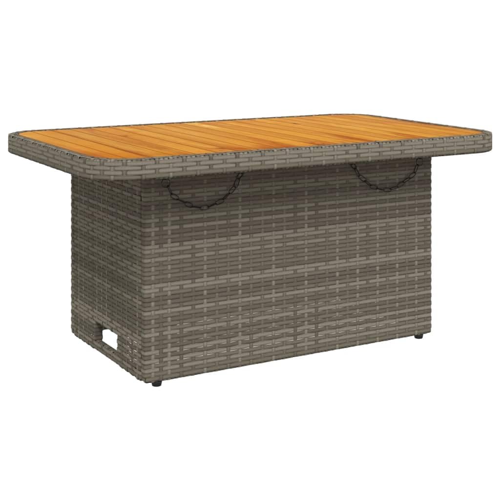 vidaXL Patio Table Furniture Outdoor Gray Poly Rattan and Acacia Wood, Adjustable Coffee to Dining Table, 35.4&quot;x21.7&quot;x15.7&quot;/28&quot;