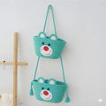 Royal Trend Cute Bear Face Hanging Storage Baskets, Grey, 2 Tier Wall Organiser With Tassels (Aqua)