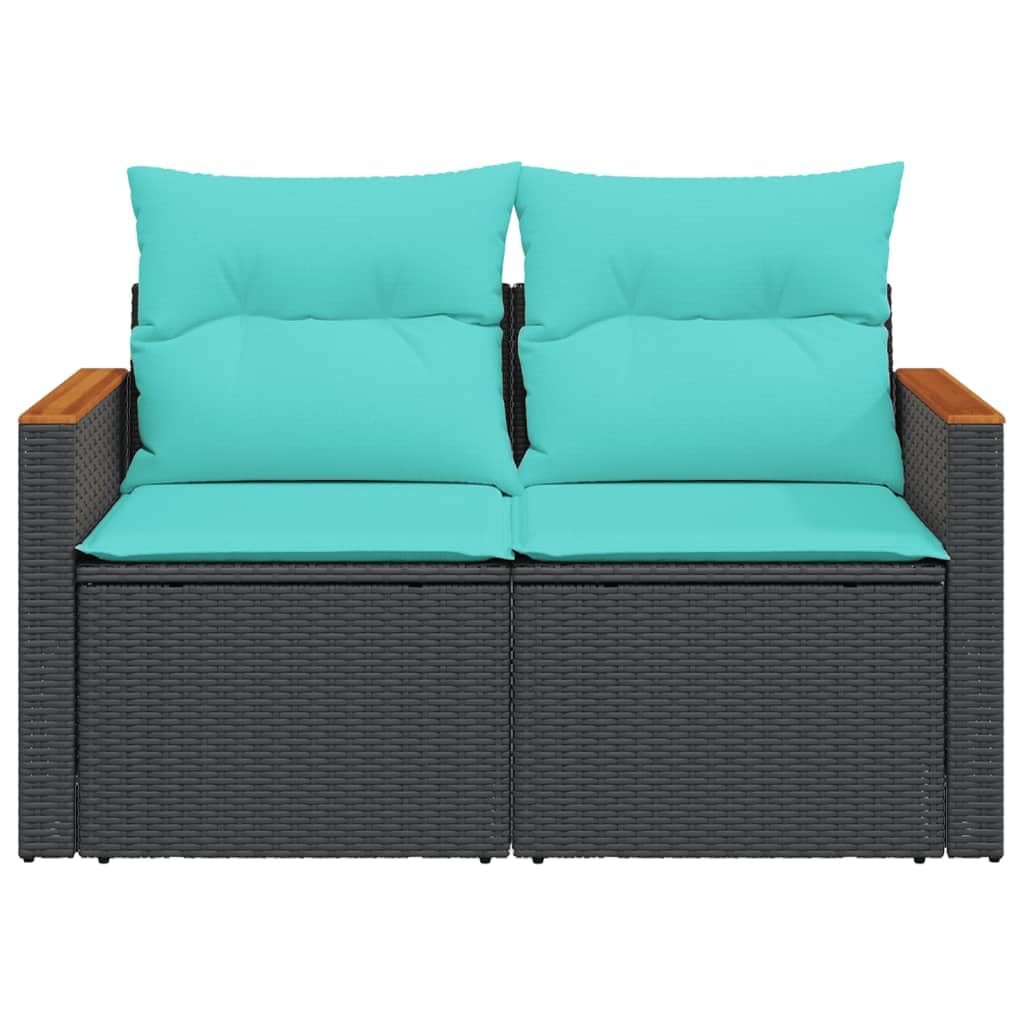 vidaXL Patio Sofa Black Poly Rattan with Cushions/Storage - 2-Seater Outdoor Loveseat, Modular Design