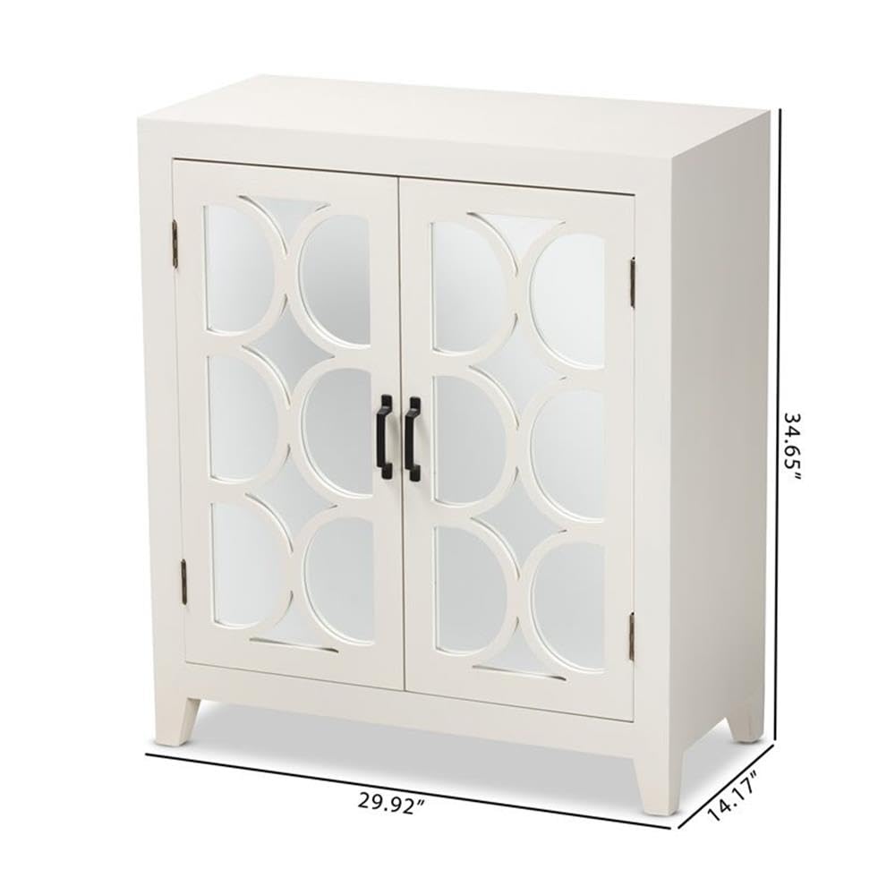 Baxton Studio Garcelle Modern and Contemporary White Finished Wood and Mirrored Glass 2-Door Sideboard