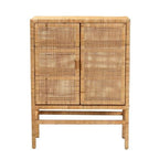 Baxton Studio Vivan Modern Bohemian Natural Brown Rattan And Mahogany Wood 3-Shelf Storage Cabinet