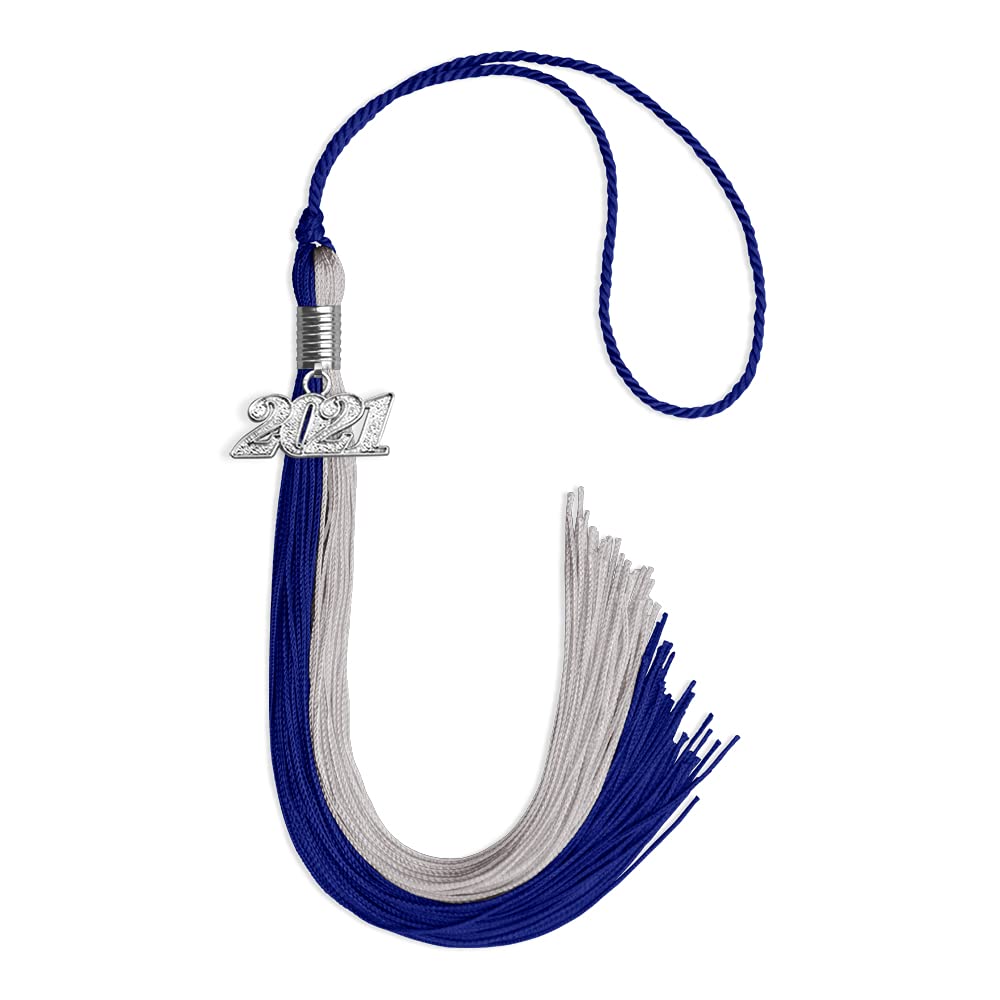 Endea Graduation Double Color Tassel with Silver Date Drop (Royal Blue/Grey, 2021)