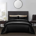 Aimay 3 Piece Satin Duvet Cover Set Bedding Sets Queen Black 1800 Series Luxury Rich Silk Silky Super Soft Solid Color Reversibl