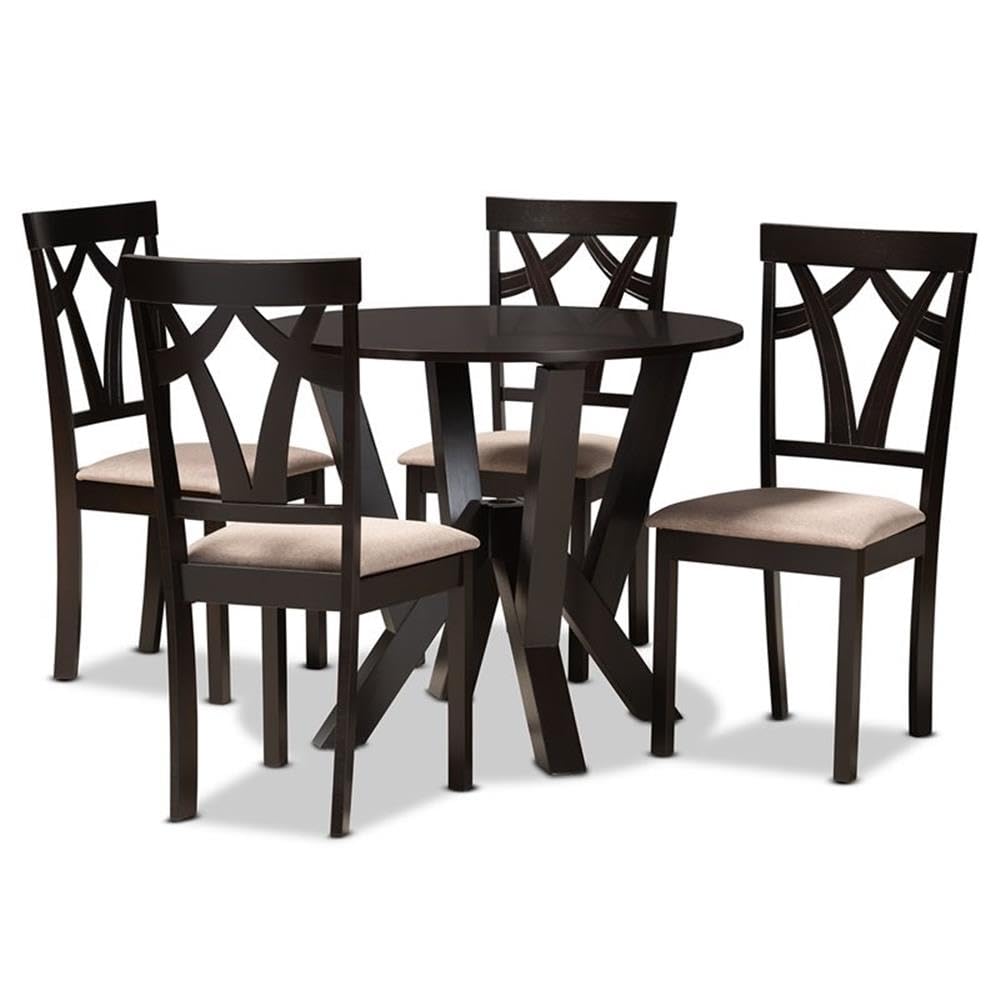 Baxton Studio Reagan Sand Fabric and Dark Brown Finished Wood 5-Piece Dining Set