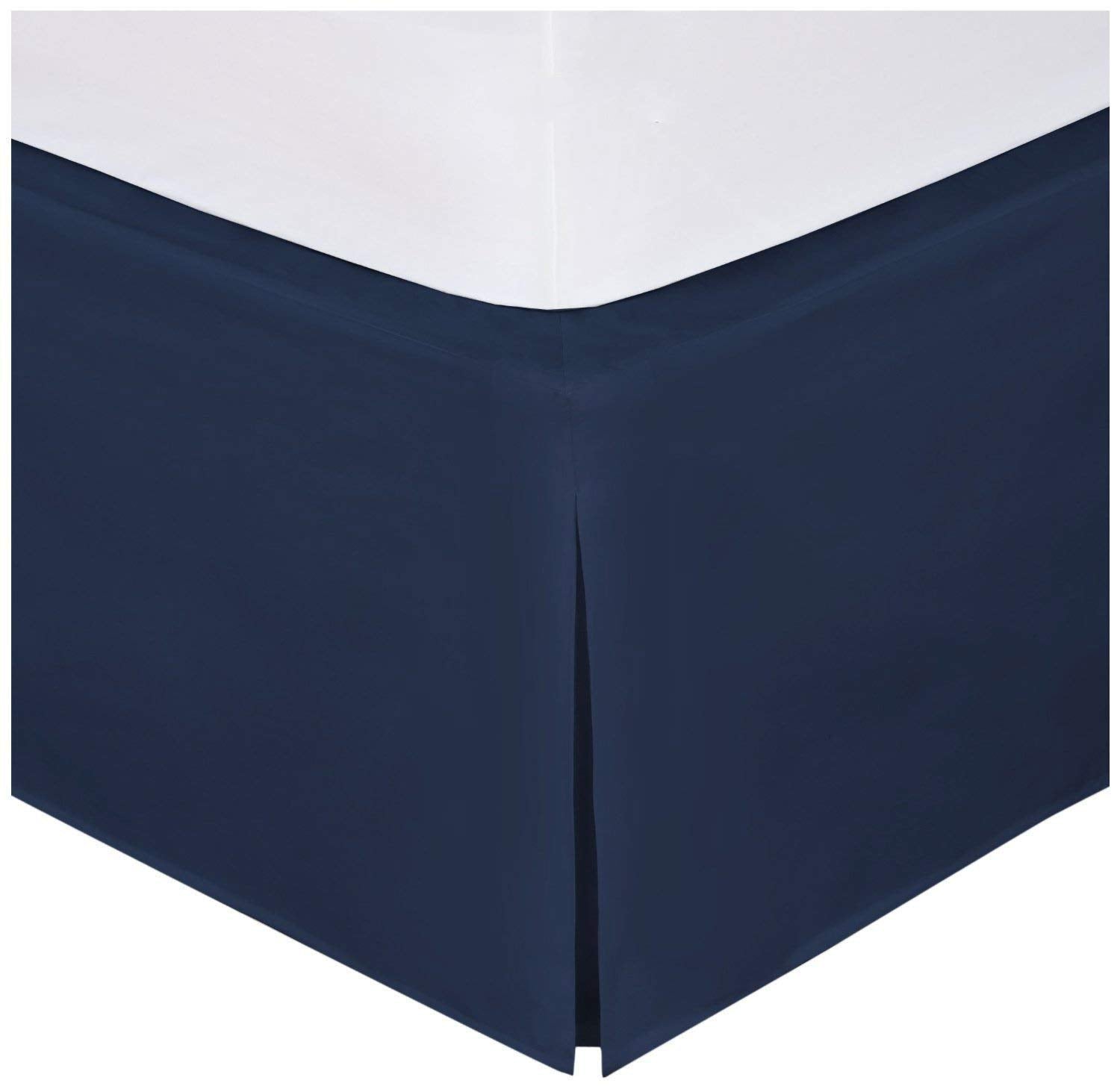 Full Size Luxury Tailored Bed Skirt 14'' Drop Pleated Styling Dust Ruffled Solid Navy Blue New