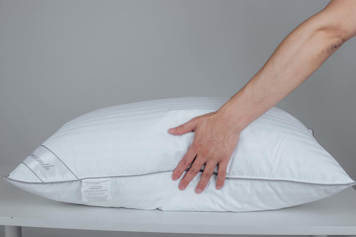 Standard Goose Feather Down Pillow, 100% Soft Cotton Cover Bed Pillow For Sleeping Standard Size (20X26In) Stripe White 1 Pack