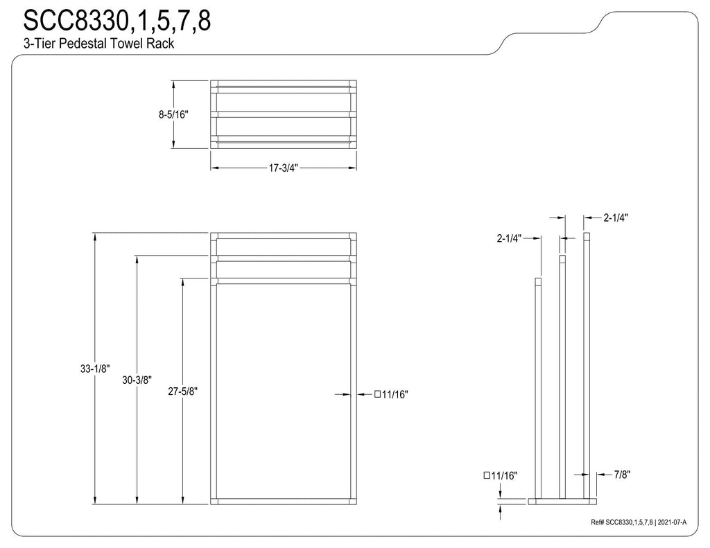 Kingston Brass Scc8337 Edenscape Freestanding 3-Tier Towel-Rack, Brushed Brass 17.75 X 8.31 X 33.13
