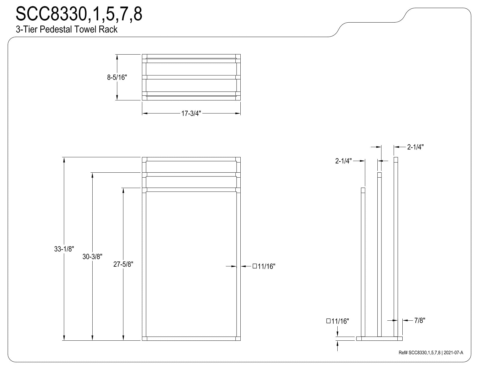 Kingston Brass Scc8337 Edenscape Freestanding 3-Tier Towel-Rack, Brushed Brass 17.75 X 8.31 X 33.13
