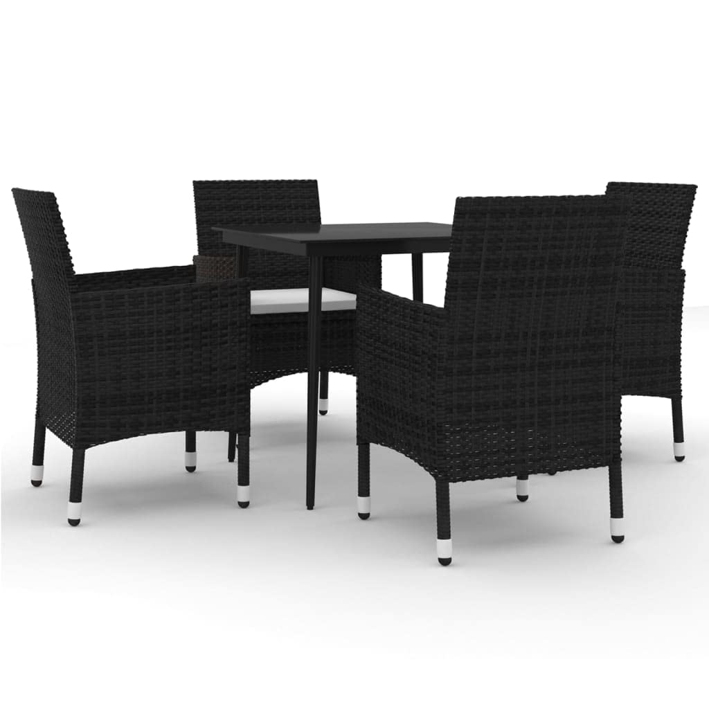 vidaXL 5 Piece Weather-Resistant Patio Dining Set with Cushions - Poly Rattan, Steel, Glass – Black/Cream White - Ideal for Outdoor Entertaining