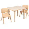 Flash Furniture Emmy 21.875W x 26.625L Rectangular Natural Plastic Height Adjustable Activity Table Set with 2 Chairs