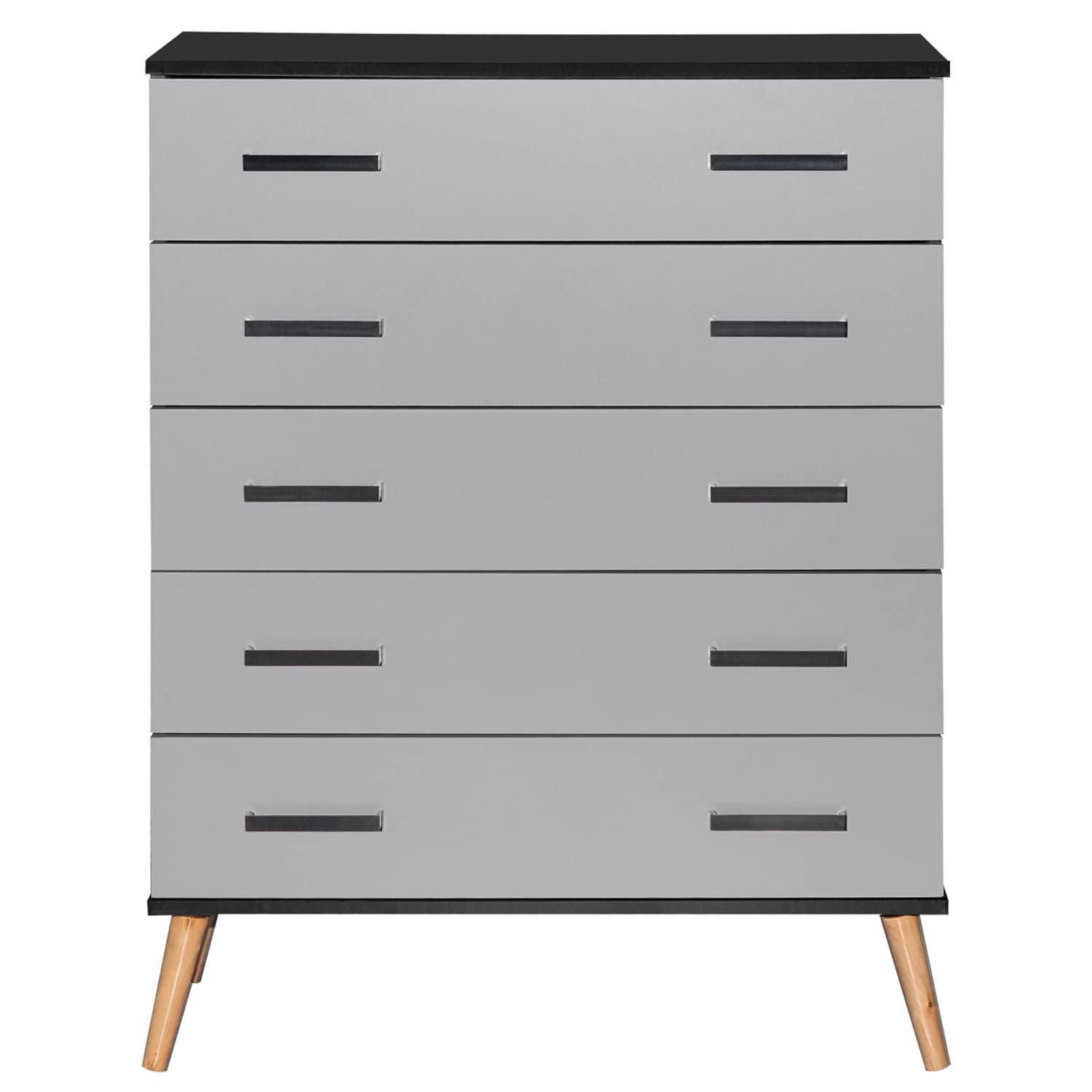 Better Home Products Eli Mid-Century Modern 5 Drawer Chest In Black & Light Gray