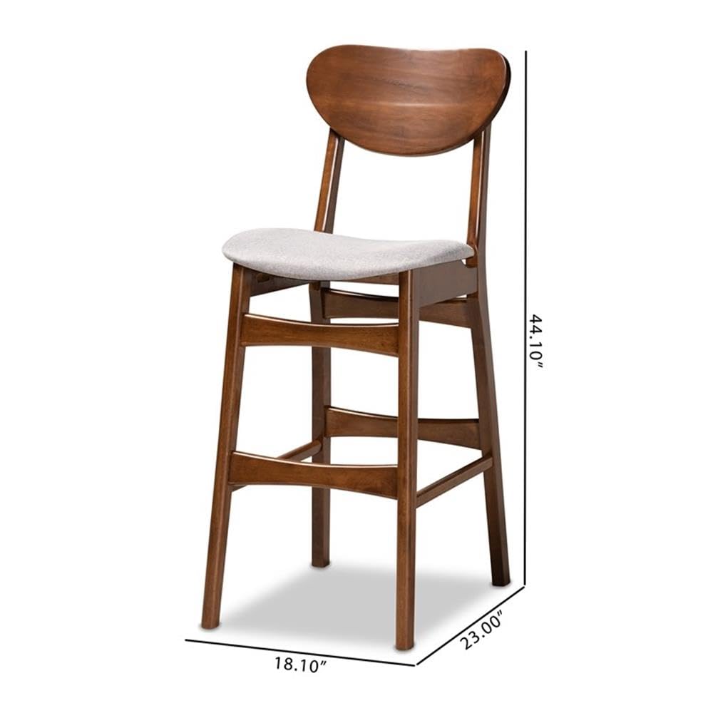 Baxton Studio Katya Mid-Century Modern Grey Fabric Upholstered and Walnut Brown Finished Wood 2-Piece Bar Stool Set