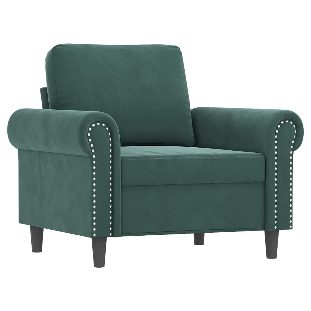 vidaXL 3 Piece Velvet Sofa Set with Cushions - Comfortable Seating for Home and Office - Dark Green